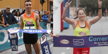 Miguel Baidal y Noelia Juan en el podio del Campeonato de España 10K